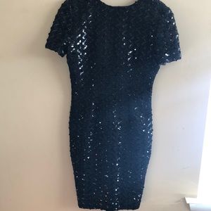 Caron Chicago Vintage Little Black Sequin Short Sleeve Midi Length Dress